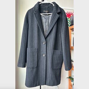 Donna Karan Black & Gray Pinstripe Wool Blazer Coat - Size M